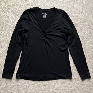 Wool& merino wool blend v neck long sleeve shirt